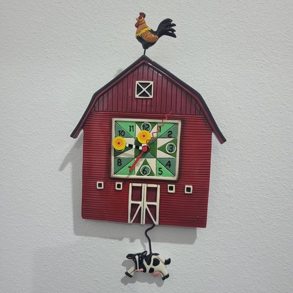 Allen Designs Red Barn Yard Wall Clock Cow Shaped Swinging Pendulum - Picture 14 of 16
